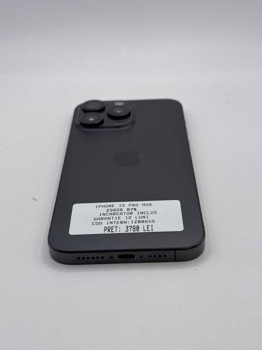 Magazin vinde iphone 15 pro max 256gb 87% garantie