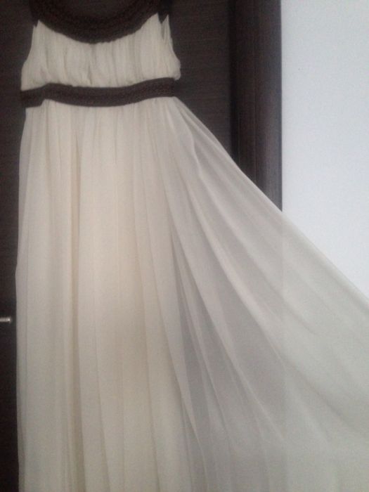 rochie lunga matase, alb murdar, S