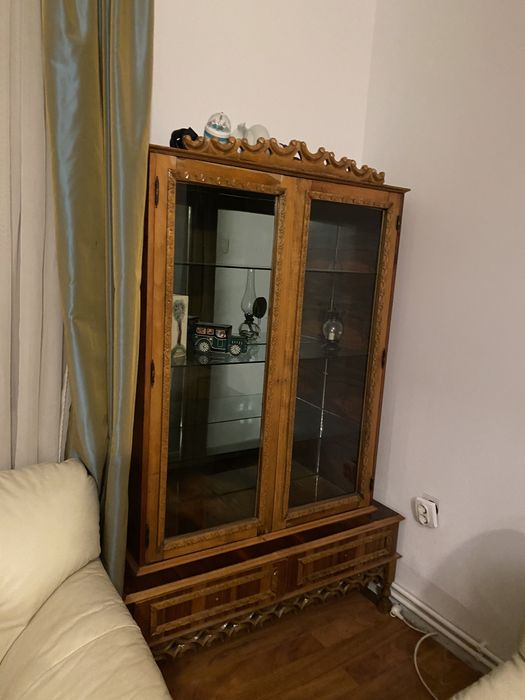 Mobila luxor lemn masiv stejar set sufragerie vitrina comoda scaune
