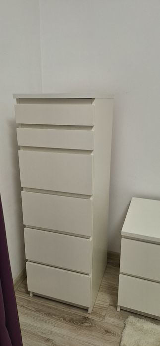 Comodă 6 sertare, alb/oglindă, 40x123 cm Malm