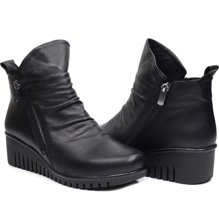 Ghete botine dama Anna Viotti, negru, piele naturala, toc 3cm, size 38