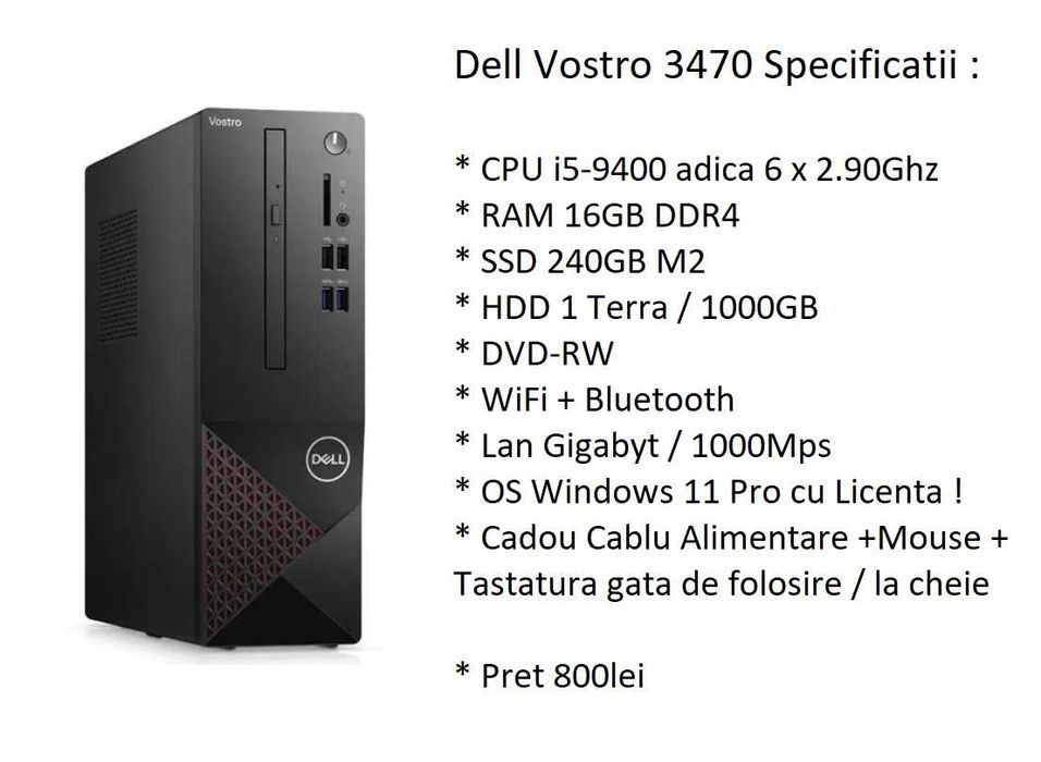 PC GAMING/WORK i5-9400/16GB DDR4/SSD240GB+HDD1TB/WiFi+BT/W11 la 800lei