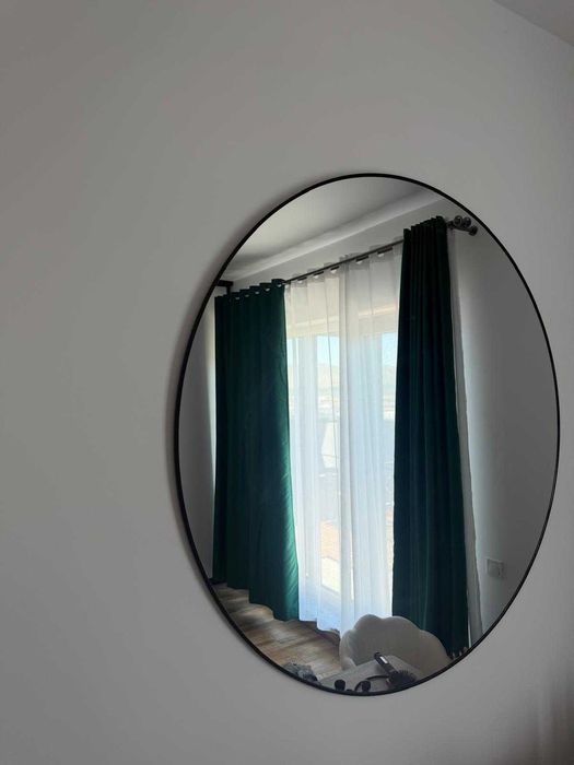 Oglindă rotundă mare Ø110 cm, ramă neagră – design modern