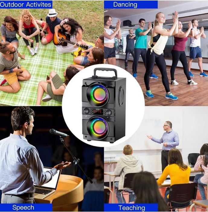 Bluetooth 5.0 тонколона стерео FM,USB,LED цветни светлини,дистанционно