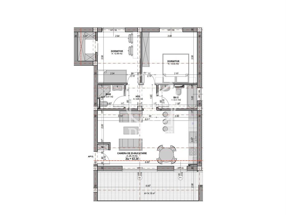 Ap 3 camere, 2 bai, aer conditionat, la cheie |  terasa 14 mp