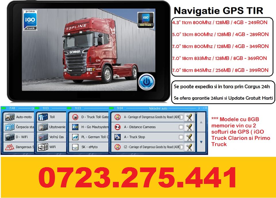 Navigatie GPS 7"HD harti iGO Primo full Europa GPS TIR/CAMION/Turism
