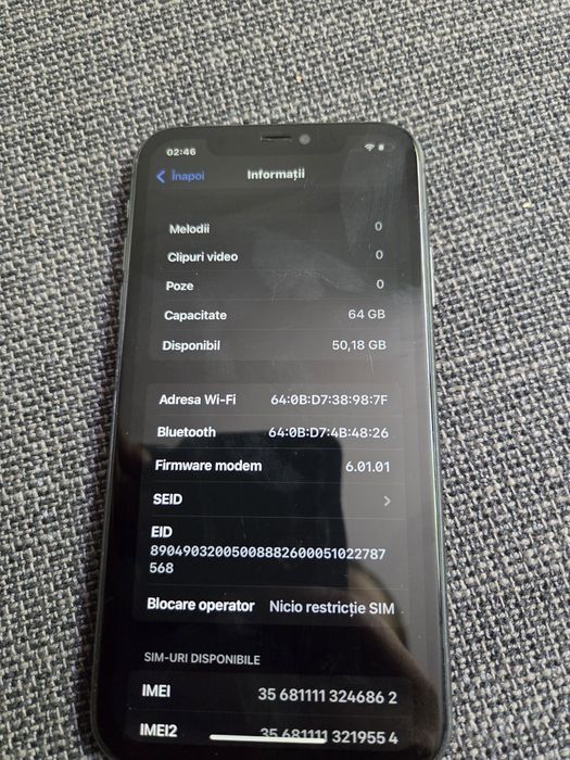 iphone 11, de 64GB,  culoarea negru, capacitate baterie 100%