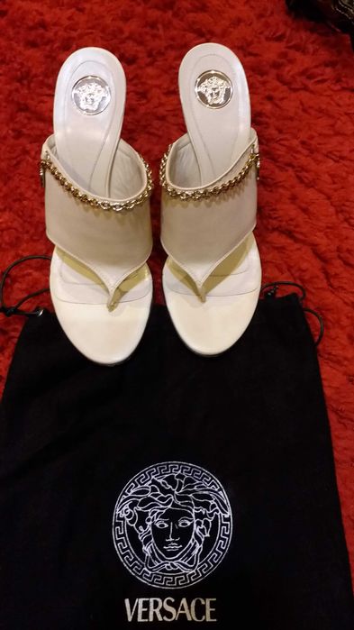 Papuci saboti Versace bej originali toc 1o cm