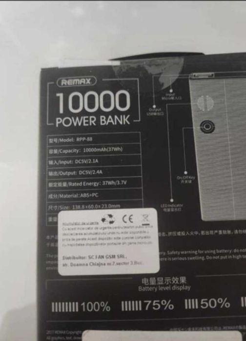 Baterie externa (power bank) Remax Dot Series de 10.000mAh/37Wh