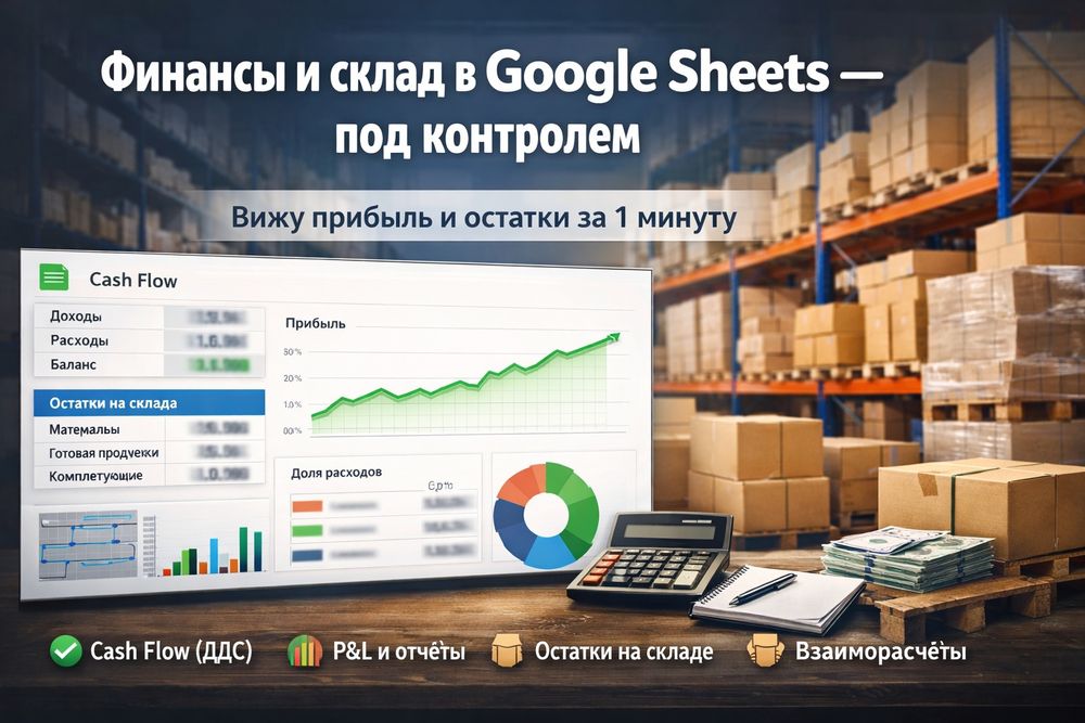 Финансы + склад + взаиморасчёты в Google Sheets — под ключ