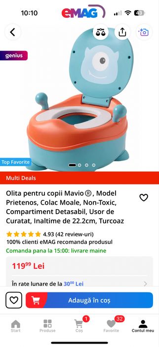 Olita pentru copii Mavi, Model Prietenos, Colac Moale in stare buna