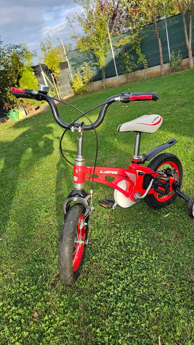 Bicicleta 12" copii LANQ W1256D aliaj magneziu frana spate disc. Stare EXCELENTA roti ajutatoare