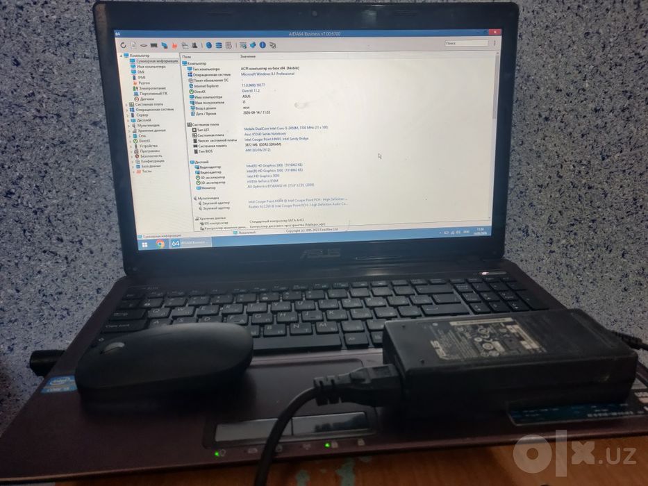 Ноутбук Asus sotiladi parametrlari rasmda