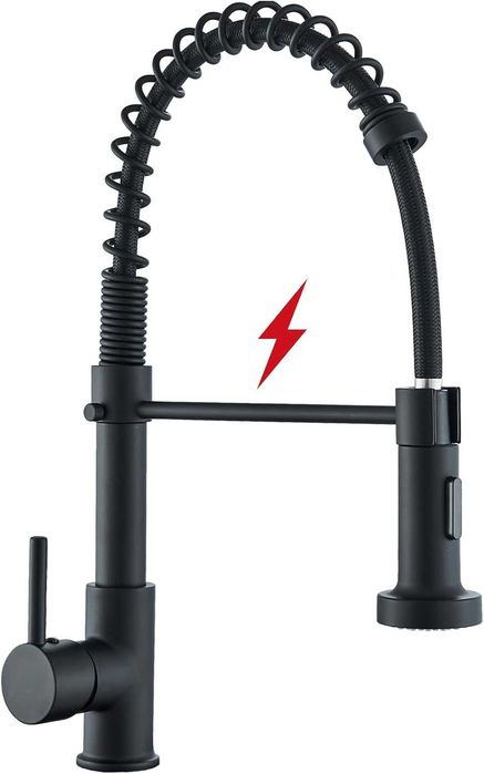 Robinet de bucătărie NOU cu duș detașabil, oțel inoxidabil/alama, negru, rotire 360°, 3 furtune apa