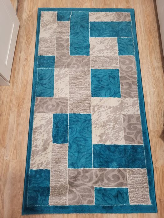 Set 2 covoare: 200x300cm și 80x150 cm, culori turcoaz-gri/bej