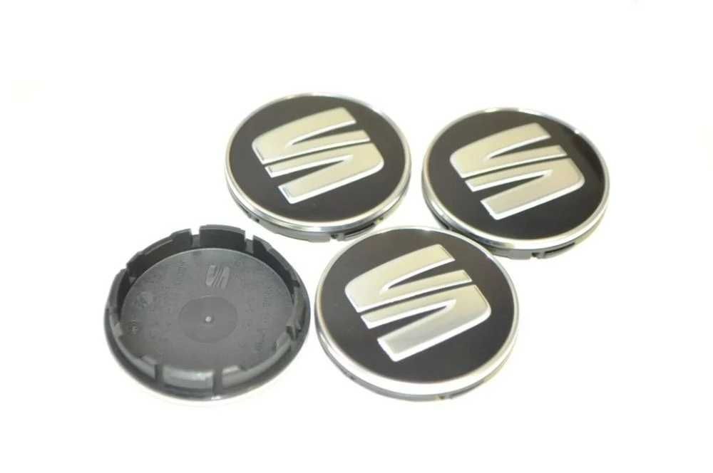 Set 4 Embleme Capace Roti Sigle Jante Seat 56mm, Negru, 5F0601171