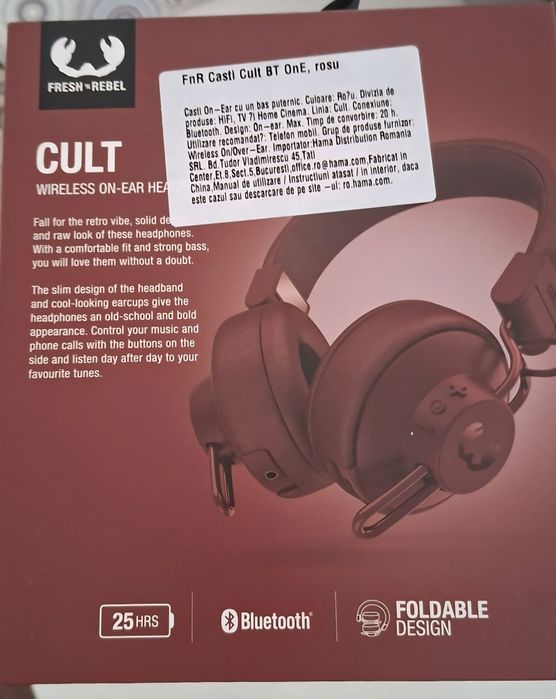 Casti On-Ear Fresh 'n Rebel Cult, Bluetooth, Autonomie 20 ore,Ruby Red