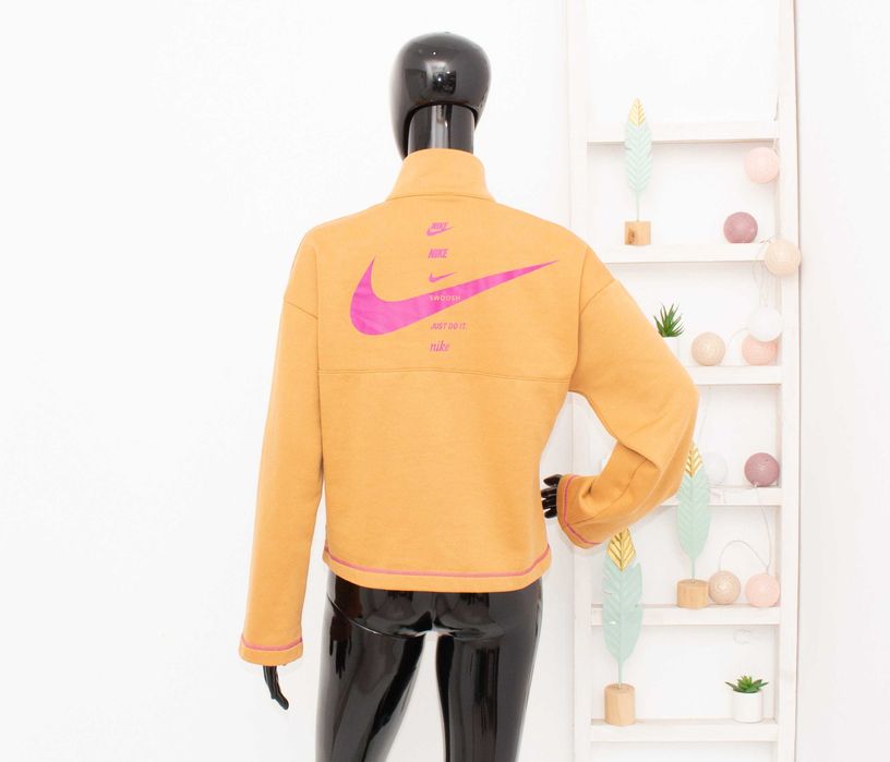 Nike Swoosh дамски суичър цвят горчица флиис 1/4 цип пуловер XS