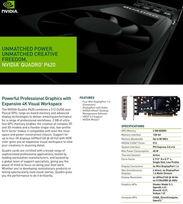 Видео карта GPU NVIDIA Quadro P620 2GB GDDR5 128bit + HDMI Адаптер