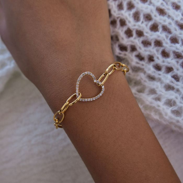 Bratara Premium Placata Aur 18K - Inima Cristale, Set Cadou Inclus