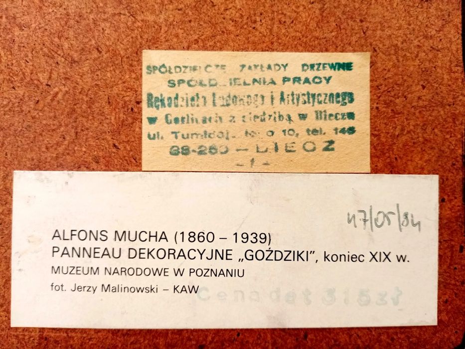 Алфонс Муха "Карамфил" винтидж репродукция върху дърво, Полша 70-80 те