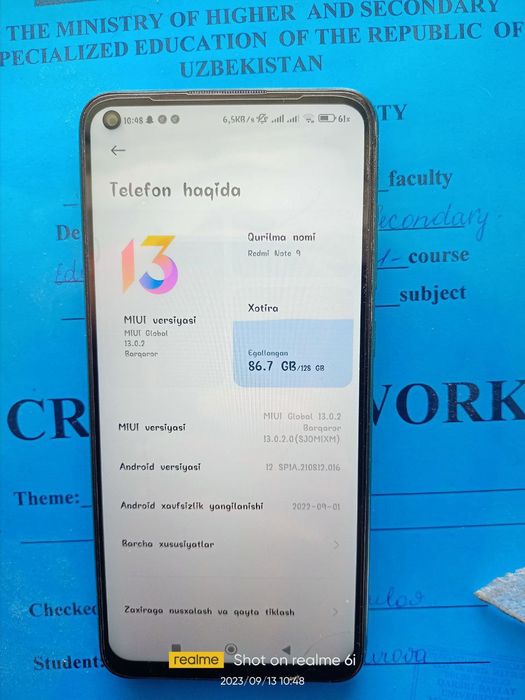 Redmi Note 9.  4+2+128 gb xotira