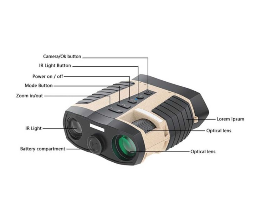Binoclu, vedere de noapte optica in infrarosu, fotografie HD, zoom 8x, vizibilitate de 200 m in intuneric total, baterie 2600mAh, port USB, 128 GB