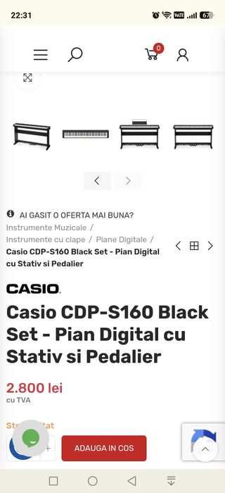Vând pian digital Casio CDP-S160 Black Set - Pian Digital cu Stativ si Pedalier