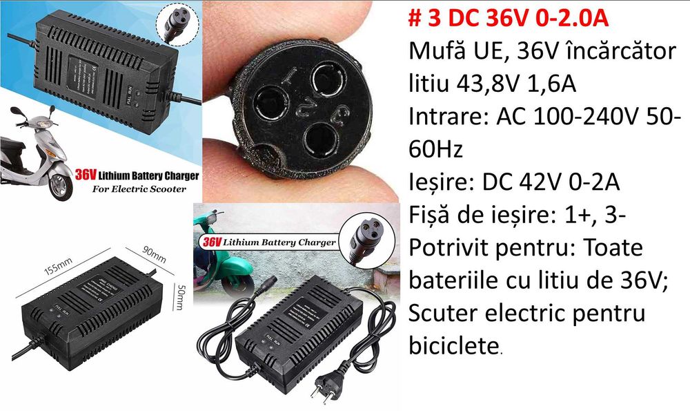 Incarcator baterie scuter bicicleta electrica 24V 36V 48V 60V. Nou