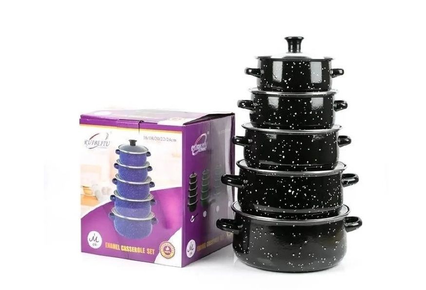 Комплект 5 броя тенджери, със 5 бр стъклени капаци Висококачествени