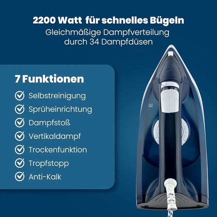 Нова парна ютия Bomann 2200W  DB 6004 CB, бяло/синьо