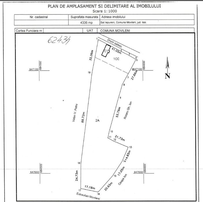 Teren intravilan 4336 m2 în Iepureni, com Movileni (20 km de Iași)