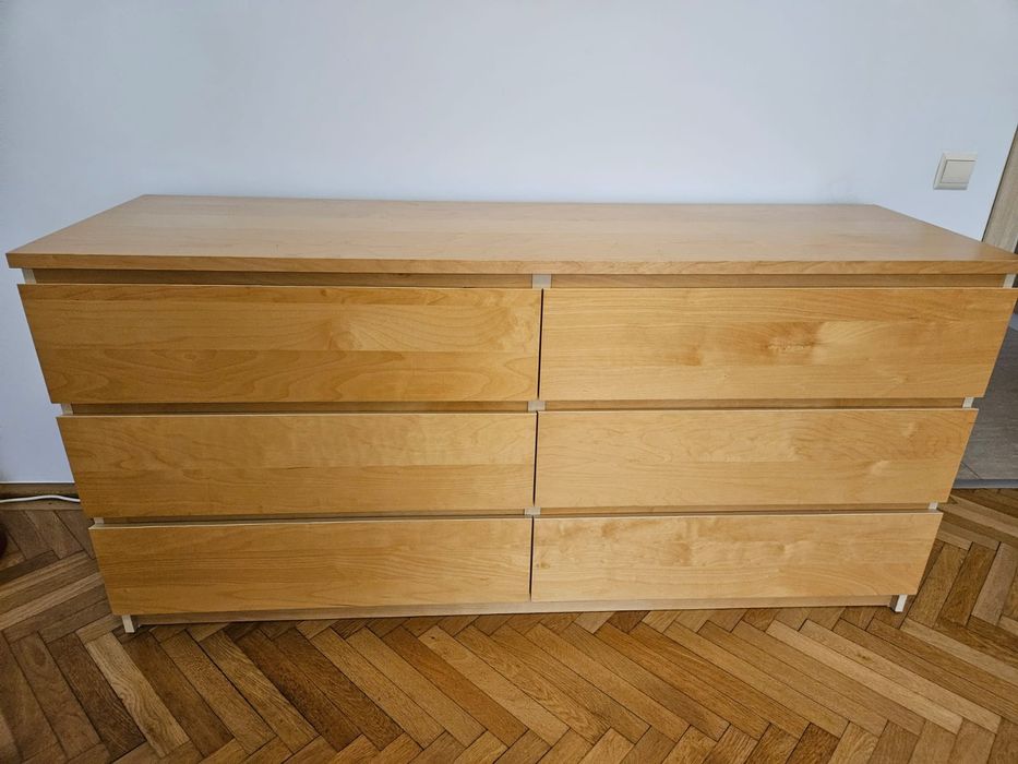 pat Ikea cu noptiere, saltea și comoda cu 6 sertare Malm