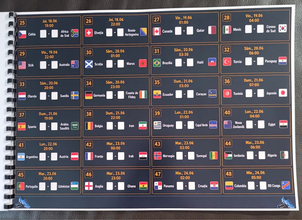 Poster / Program Meciuri Cupa Mondială 2026 - A3 Color Spiralat (Pronosticuri)