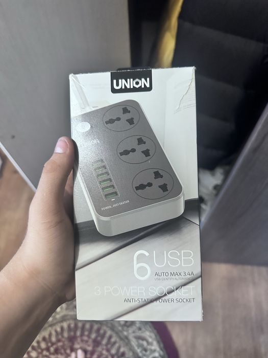Сетевой фильтр UNION 3 розетки + 6 USB | Быстрая зарядка 3.4A | Новый