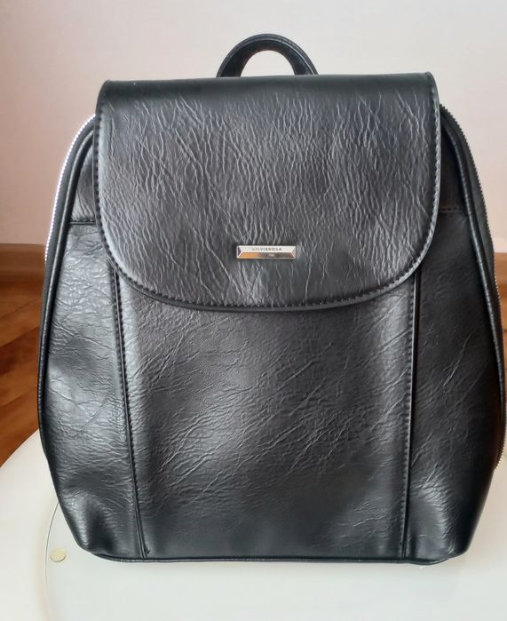 Rucsac negru nou din piele naturala-Silviarosa( 30× 33× 13 cm)
