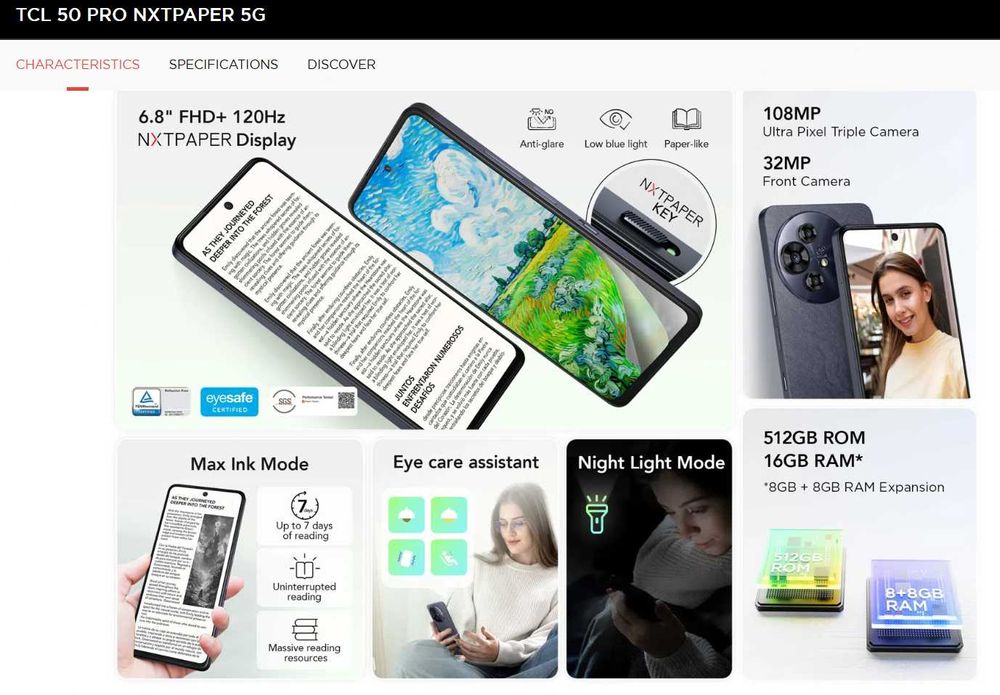 TCL 50 PRO NXTPAPER 5G Electronic Paper Display 16GB/512Gb nou complet