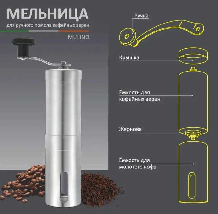 Кофемолка ручная с керамическими жерновами Mallony Mulino