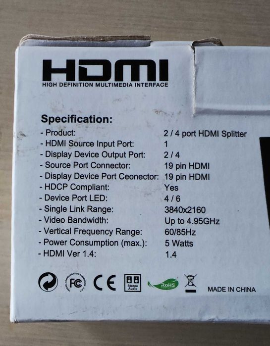Spliter HDMI 1.4a 2 porturi 4K 30Hz, 1x intrare 2x iesiri