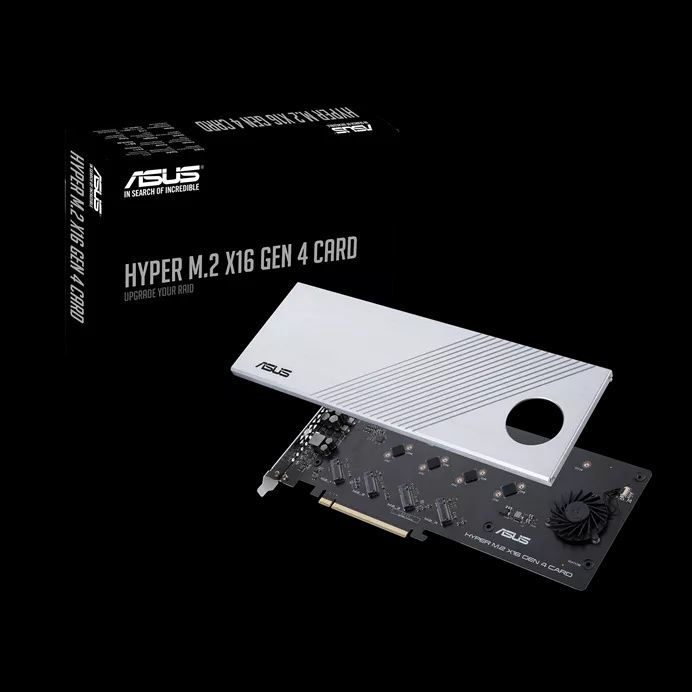 Преходник Asus HYPER M.2 X16 GEN 4 CARD, от PCI-E 4.0(3.0) към 4x NVMe
