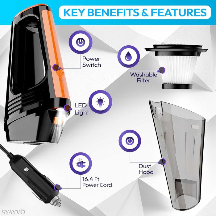 Мощна Прахосмукачка за кола с LED осветление 100W/12V.