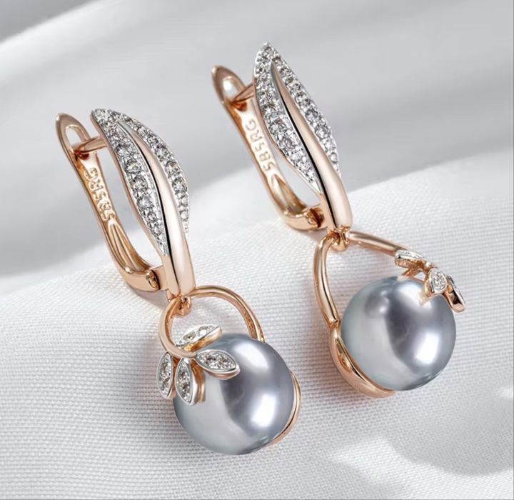 Cercei Luxury Grey Pearl – Placați Aur 18k – Cadoul Perfect pentru EA