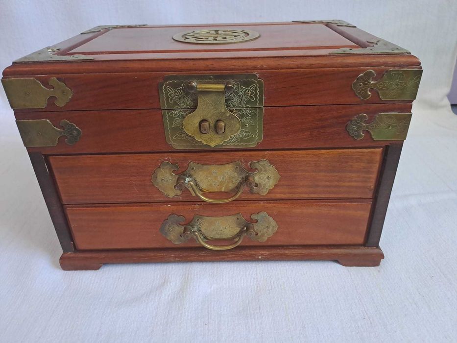 caseta dulapior bijuterii lemn trandafir bronz 31/21/20 cm