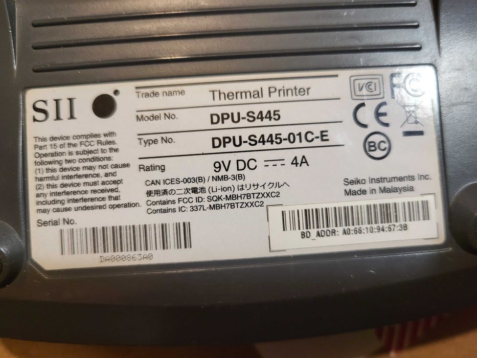 Термален принтер Seiko DPU-S445, преносим с bluetooth. Цената е крайна