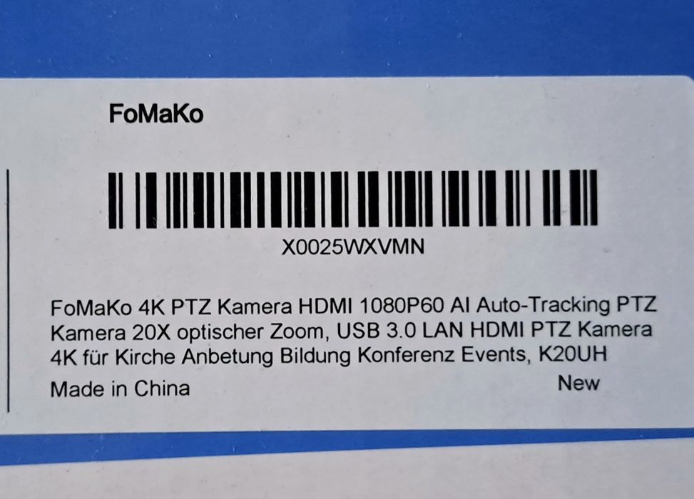 Camera streaming PTZ 4K. FoMaKo. Ai Auto-Tracking . 20x Optical Zoom