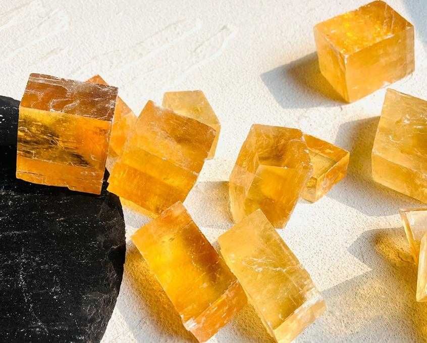 Calcite Естествен Кристал Медено Оранжев Калцит Жълт Калцит Минерал