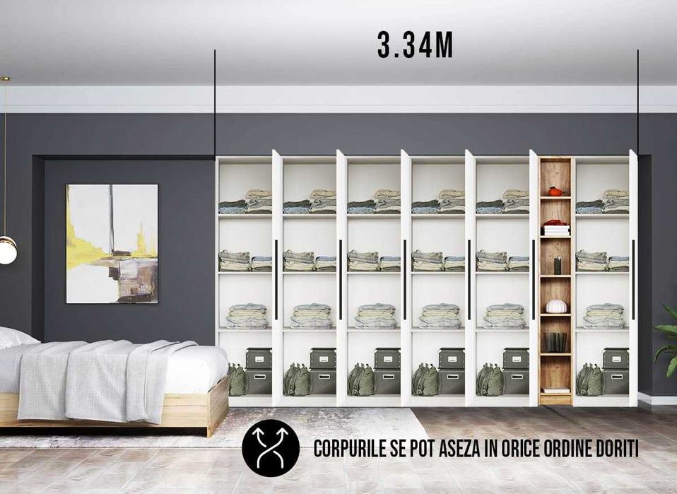 Dressing 3.34m / Dulap Dormitor Timea - Transport Gratuit in 4-10 zile