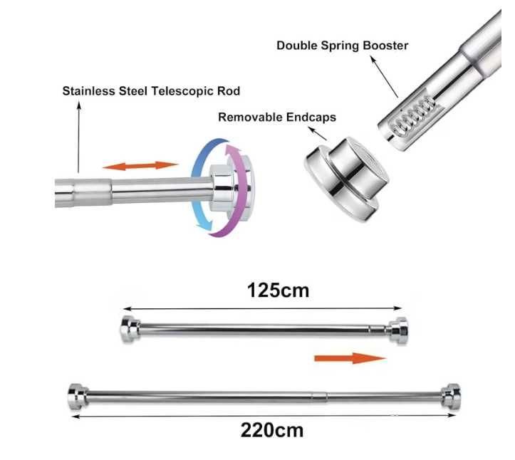 Bara telescopica pentru perdea 85-140 cm, M, argintiu