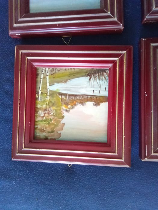 четири малки картини маслена живопис много стари,запазени