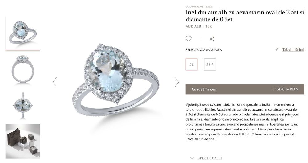 Inel Teilor - Aur Alb 18k, Acvamarin 2.44ct, 42 diamante VS1